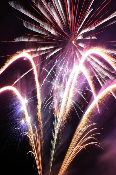 Fogos Artifício Céu Noturno Festa — Fotografia de Stock