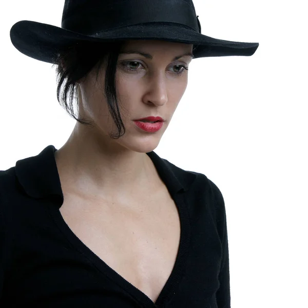 Portrait Beautiful Young Woman Black Hat Stock Picture