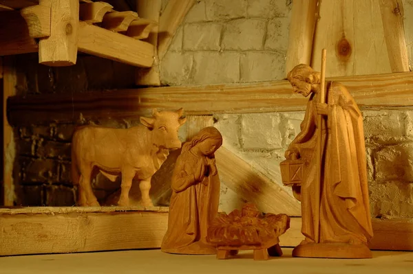Nativity Scene Homemade Figures Obersdorf Because Carpin Skills Enough — 图库照片