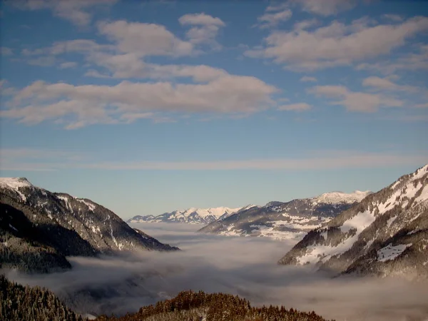 Paisaje Invernal Con Niebla Suelo — Foto de Stock