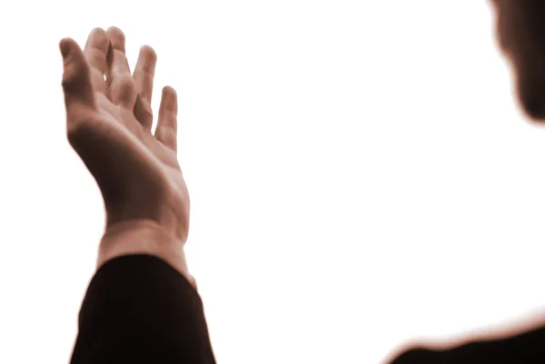 Fechar Mãos Masculinas Segurando Tela Preta Vazia Com Espaço Cópia — Fotografia de Stock