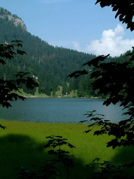 Paisaje Montaña Con Lago Montañas — Foto de Stock