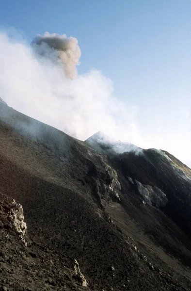 Erupción Cumbre Stromboli Después Puesta Sol Stromboli Isla Más Oriental — Foto de Stock