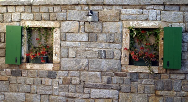 Стіна Залишком Старого Будинку Тепер Служить Підпірною Стіною Альпінарію — стокове фото