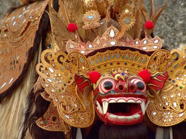 Close Van Een Leeuwenmasker Dat Wordt Gedragen Voor Traditionele Barondans — Stockfoto