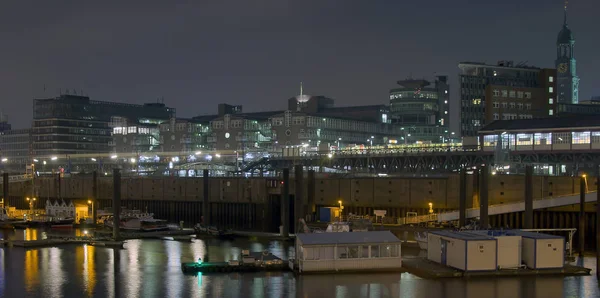 Widok Nocny Ściany Drzew Porcie Hamburga Widok Kehrwiederspitze Speicherstadt Kierunek — Zdjęcie stockowe