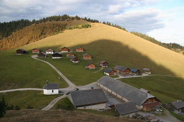 Alpe Gamp Spätherbst Geht Die Sonne Über Dem Mittlerweile Ziemlich — Stockfoto