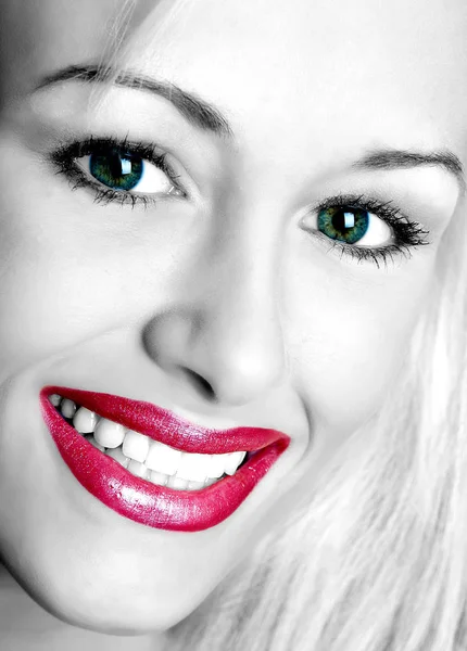 Close Portrait Beautiful Woman Creative Makeup Red Lips Royalty Free Stock Photos