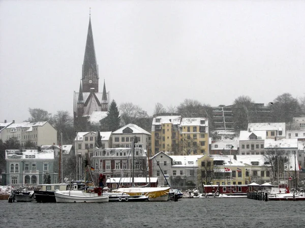 Flensburg Jest Miastem Skraju Fiordu Flensburg Północno Niemieckim — Zdjęcie stockowe