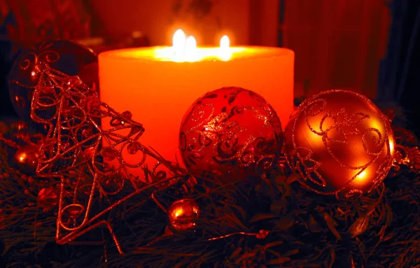 Primo Piano Vista Belle Decorazioni Candele Natale — Foto Stock