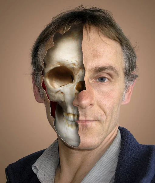 Retrato Hombre Con Cráneo — Foto de Stock