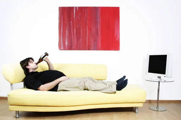 Man Sofa Doing Some Work — Stock Photo, Image