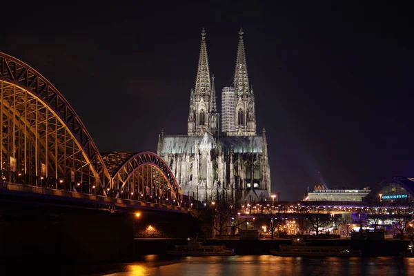 Cologne Καθεδρικός Ναός Νύχτα — Φωτογραφία Αρχείου