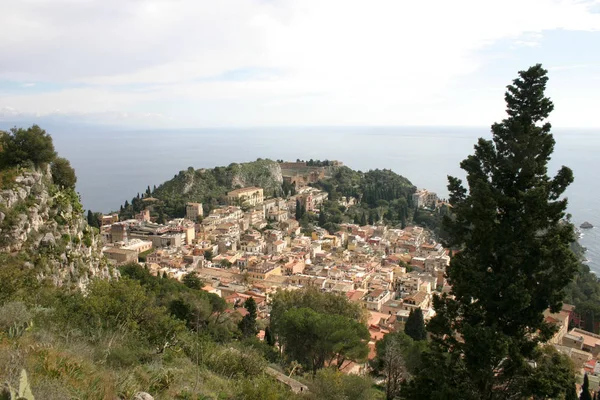 View Taormina Sicily Background Mediterranean — Stock Photo, Image