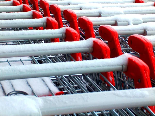 雪に覆われたショッピング トロリーズ — ストック写真