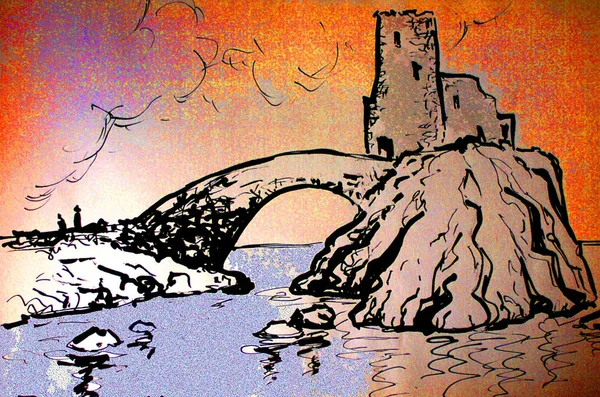 Castle Ruins Rock Sea — Stock Photo, Image