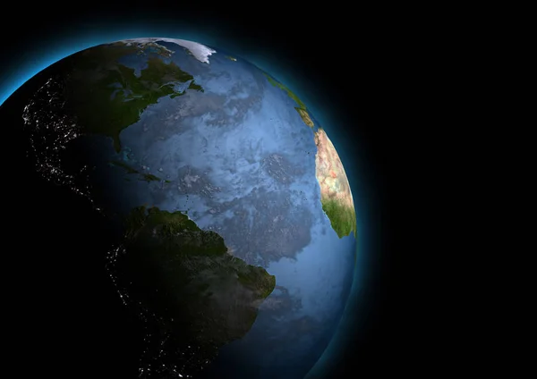 Imaginea Arată Planeta Noastră Pământ Accent Frontiera Noapte Partea Noapte — Fotografie, imagine de stoc