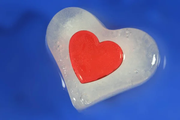 Red Plastic Heart Ice Cream Frozen — Stock Photo, Image