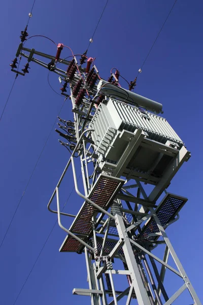 Power Pole Transformer Blue Sky — Stock Photo, Image