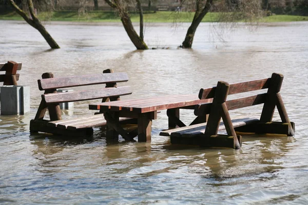 Flooded Rest Area Weser Rinteln Lower Saxony — Stock Photo, Image