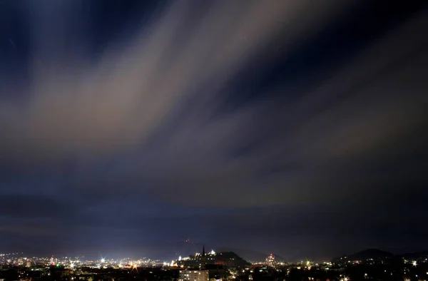 Nachtelijke Hemel Met Wolken Zon — Stockfoto