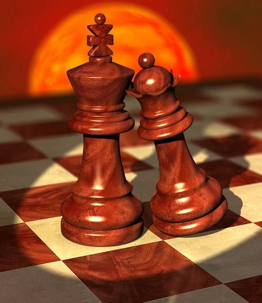 Σκακιστικά Κομμάτια Ξύλινη Σανίδα — Φωτογραφία Αρχείου