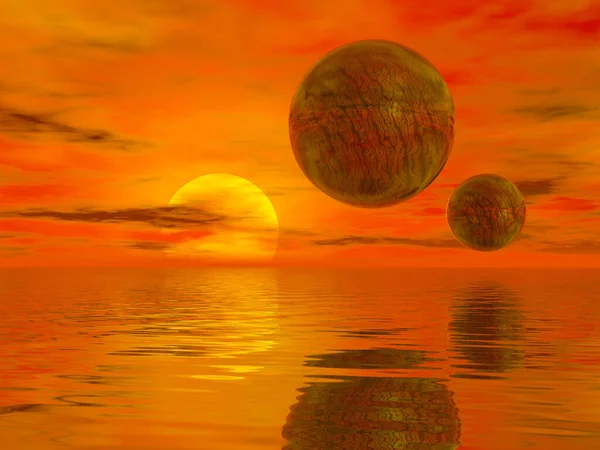Sonnenuntergang Mit Orangefarbenem Meer Und Wolken — Stockfoto