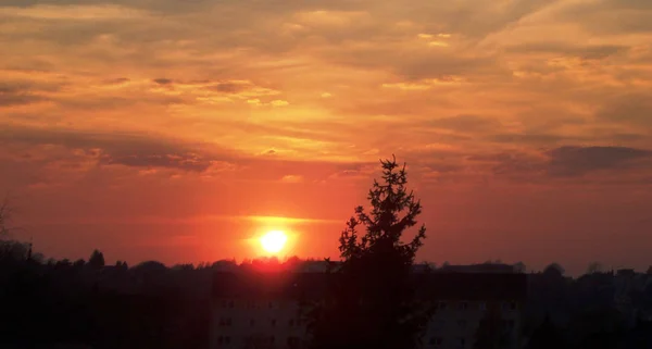 Krásný Západ Slunce Obloha Pohled — Stock fotografie