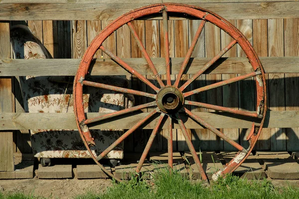 Vieille Roue Chariot Bois — Photo