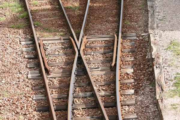 Trilhos Linha Trem Vazios Chão — Fotografia de Stock