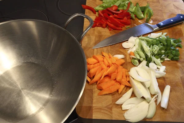 Preparation Here Everything Shredded Vegetables Cooked Crisp Briefly Stir Frying — Stock Photo, Image
