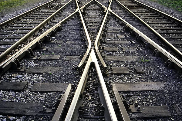 Carriles Tren Vacíos Tierra — Foto de Stock