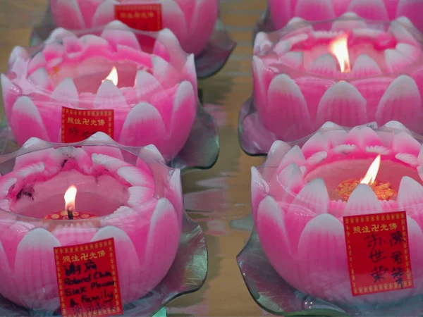 Pink Lotus Buddhist Candles — Stock Photo, Image