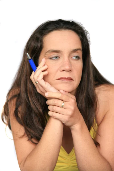 Young Woman Applying Mascara Her Lips — Stock Photo, Image