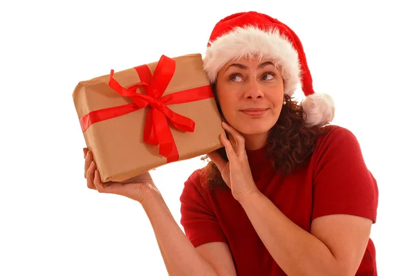 Woman Santa Hat Package — Stok fotoğraf