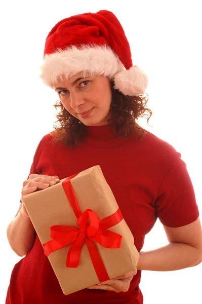 Woman Santa Hat Package — Stok fotoğraf