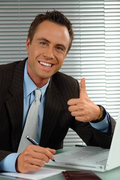 Smiling Businessman Working Laptop — Stock Photo, Image