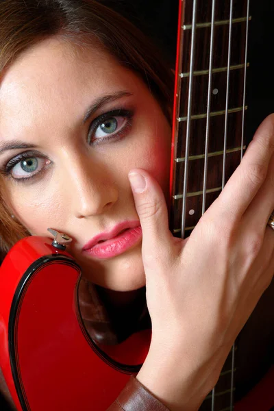 Portrait Beautiful Young Woman Guitar — Stock Photo, Image