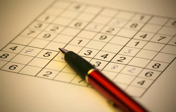 Sudoku Con Bolígrafo Negro Rojo — Foto de Stock