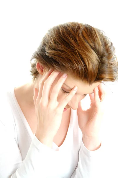 Young Woman Headache Isolated White — Stock Photo, Image