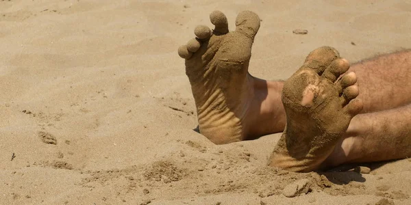 Feet Man Sand — Stock Photo, Image