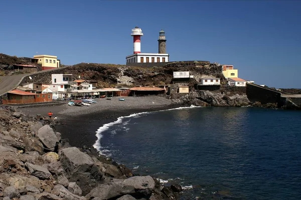 Punta Fuencaliente Palma Nold New Lighthouse Small Fishing Settlement Lava — Stock Photo, Image