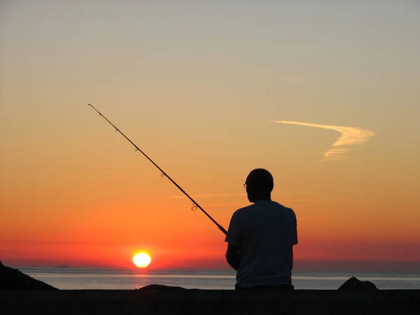 Der Angler Von Bornholm Hammerhus Bornholm Bei Sonnenuntergang — Stockfoto