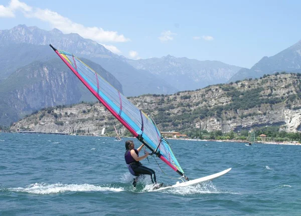 Windsurfing Mountains Beautiful Landscape — Stock Photo, Image