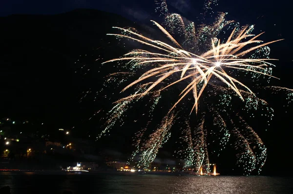 Πυροτεχνήματα Πυροτεχνήματα Στο Νυχτερινό Ουρανό Γιορτή Φεστιβάλ — Φωτογραφία Αρχείου
