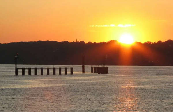 Solnedgång Floden Elbe — Stockfoto