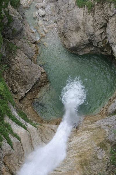 Blick Von Der Marienbruecke Wasserfall Schloss Neuschwanstein Fuessen Schwangau Ostallgaeu — Foto Stock