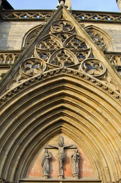 Crucifixion Triángulo Portal Porche Marienkirche Dom Erfurt Thuringia Germany — Foto de Stock