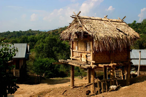 Хижина Деревне Племени Ака Северо Западе Лаоса — стоковое фото