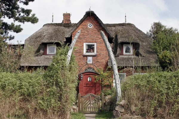 Cottage Thatched Console Sylt Com Waalkiefern Entrada — Fotografia de Stock